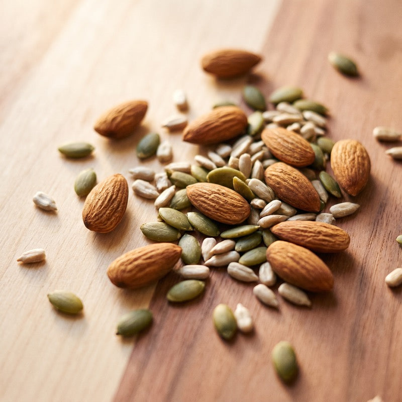 Almonds and seeds, warm protein-rich macro