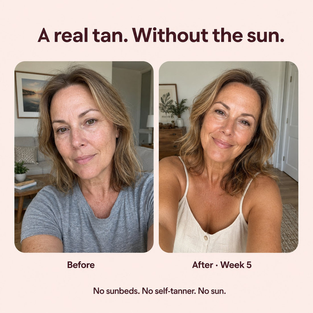 A real customer's tan, before and after, weeks apart