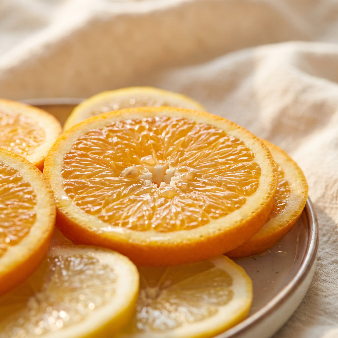 Bright citrus slices, orange and lemon macro