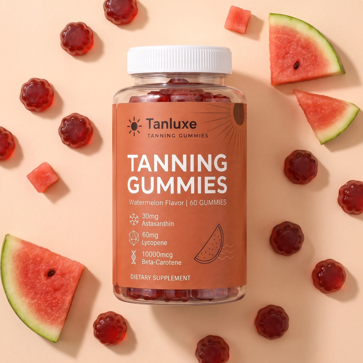 A stocked-up supply of Tanluxe tanning gummies